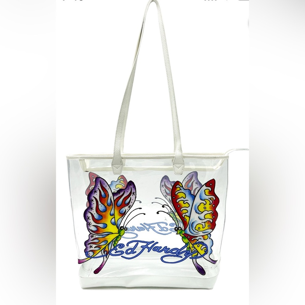 Ed Hardy wins and fire butterfly clear pvc tote NWT